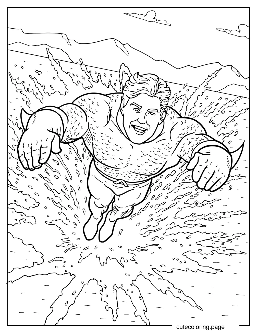 Aquaman Arthur Curry Leaping Out Of The Water coloring page