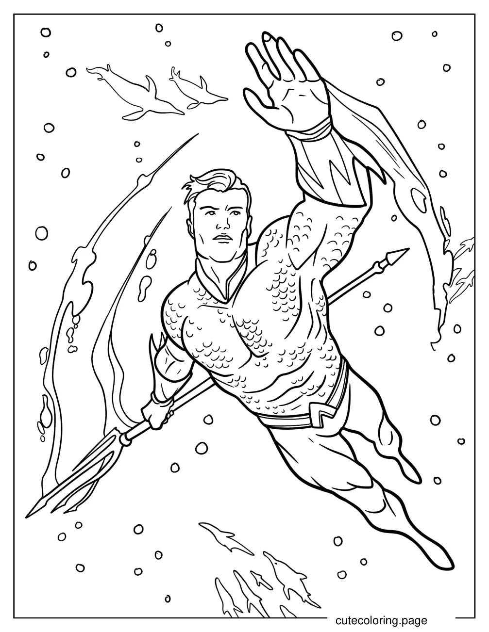 Aquaman Arthur Curry Swimming Underwater Coloring Page coloring page