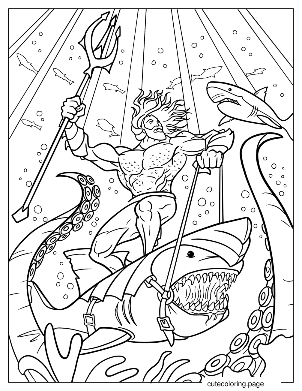 Aquaman Riding On A Shark Coloring Sheet coloring page