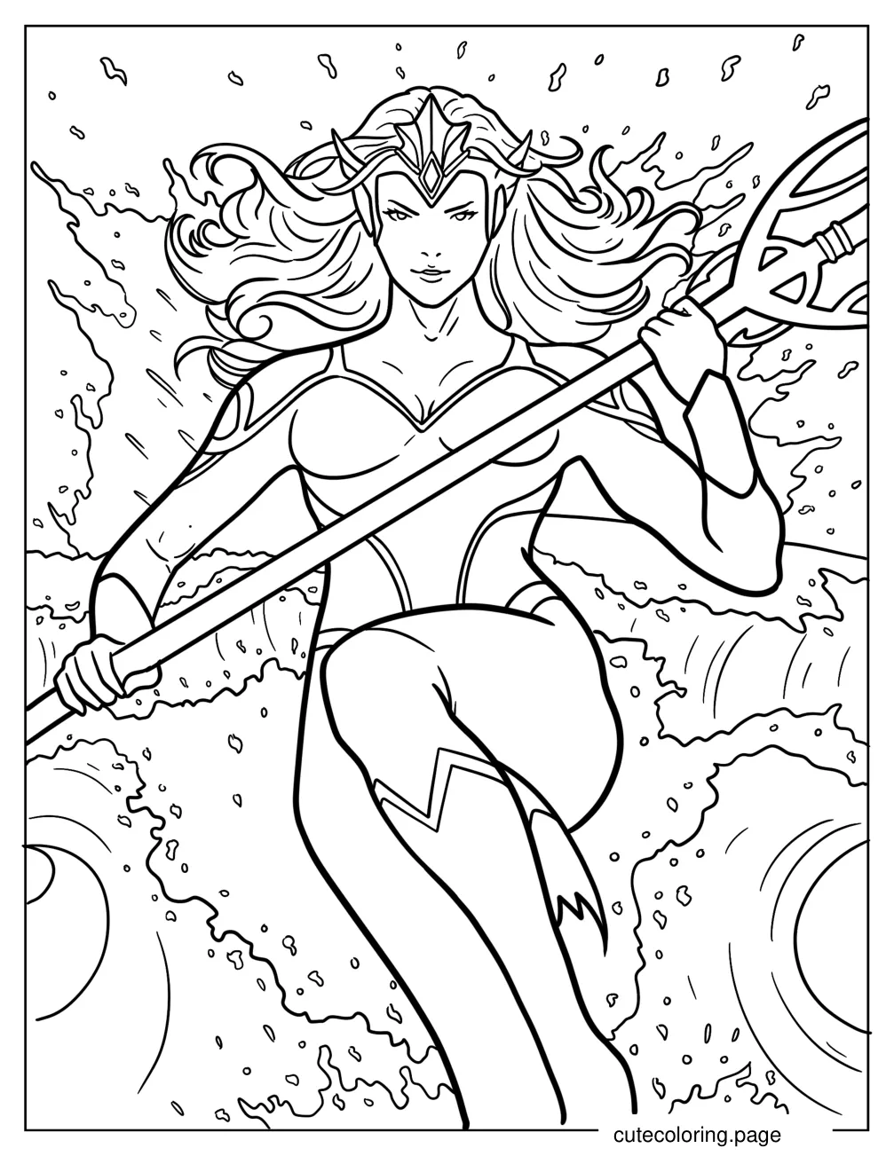 Justice League Mera Holding A Trident Coloring Sheet coloring page