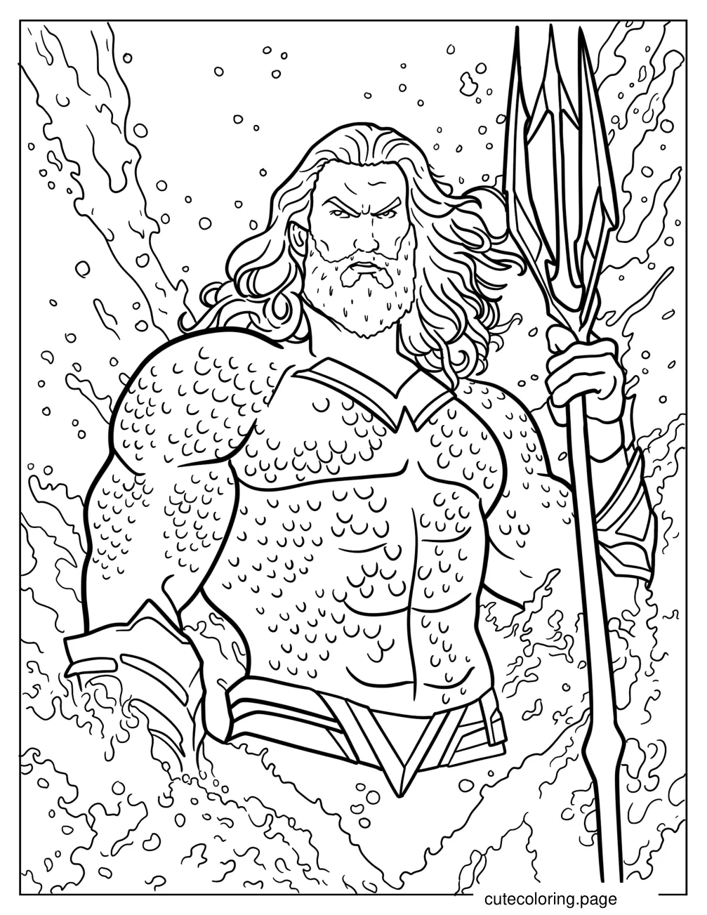 Realistic Aquaman With Trident And Water In The Back coloring page