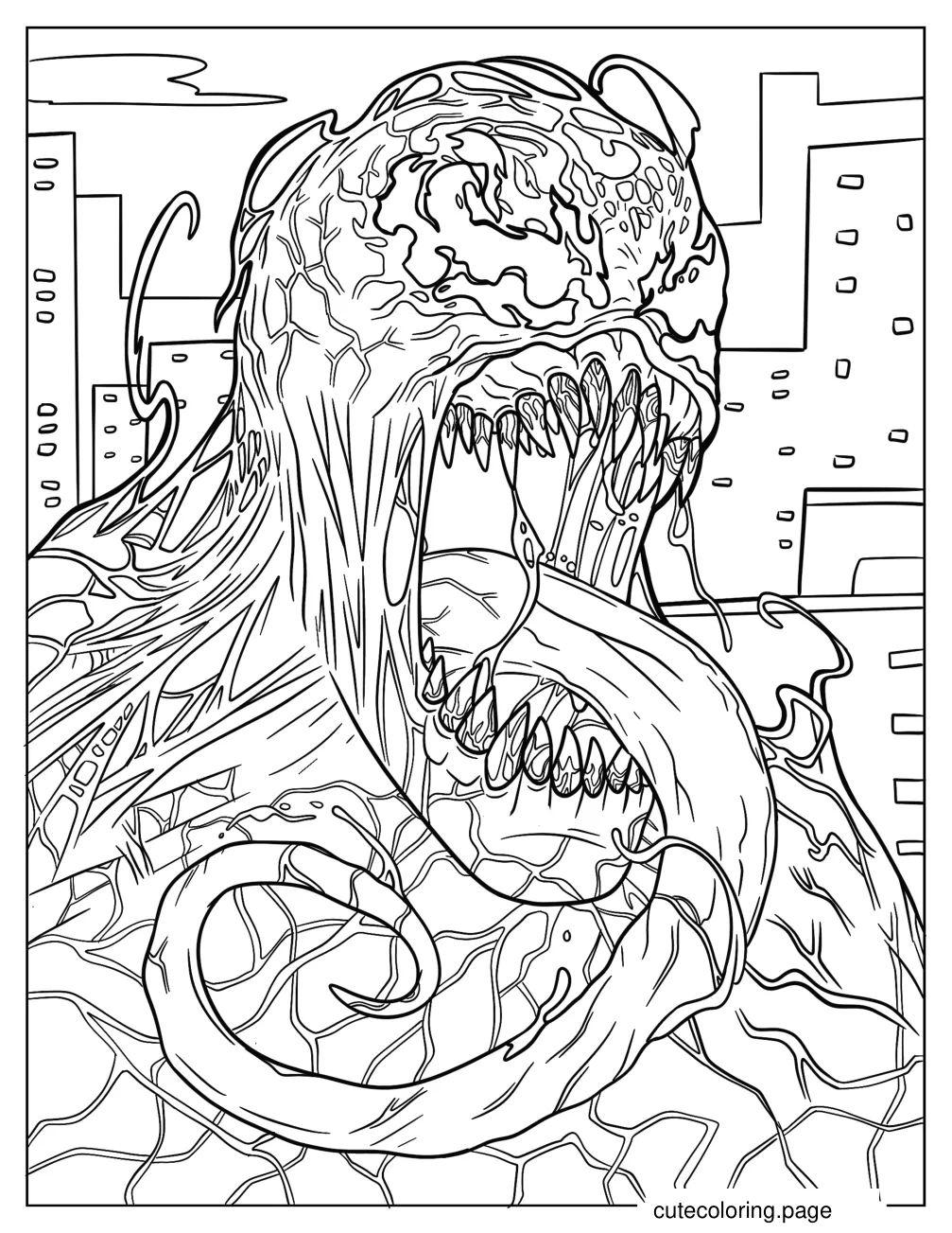 Scary Close Up Of Carnage With Tongue Out coloring page