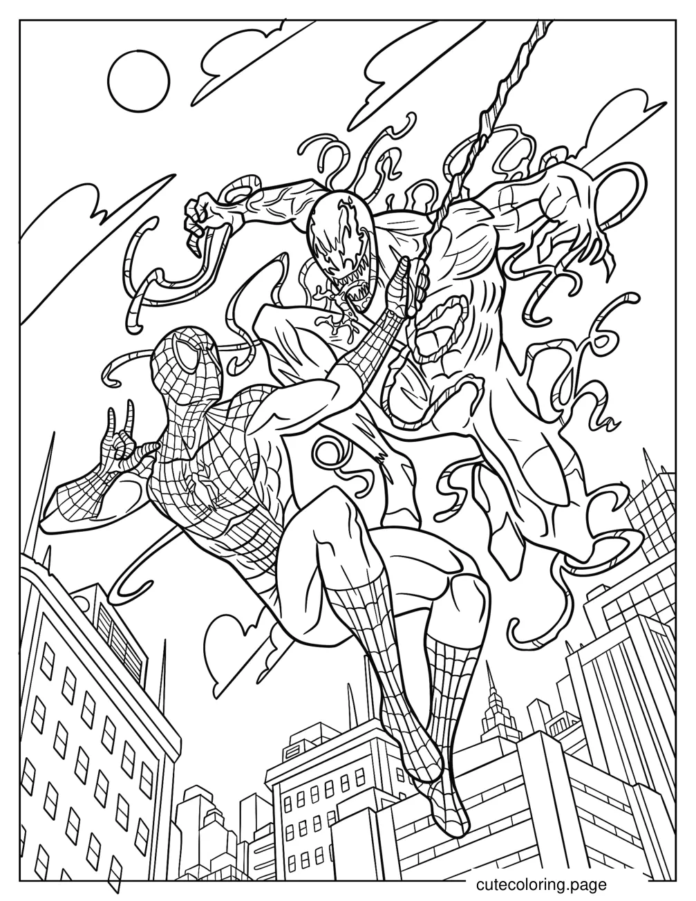 Spider Man Fighting Carnage Coloring Sheet coloring page