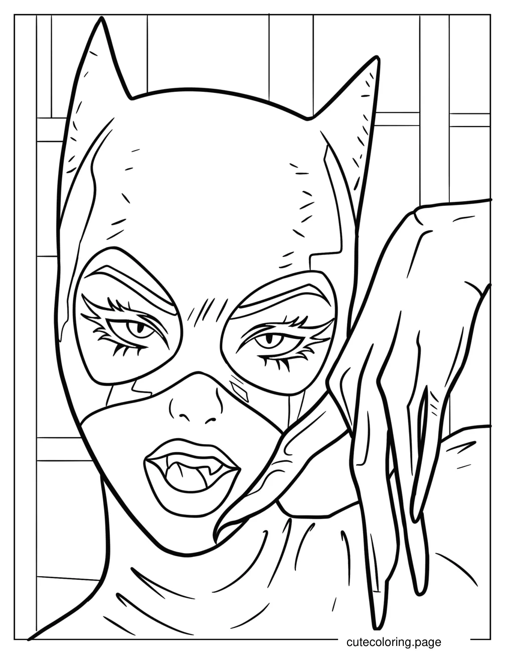 Catwoman Baring Fangs And Showing Claws Coloring Page coloring page