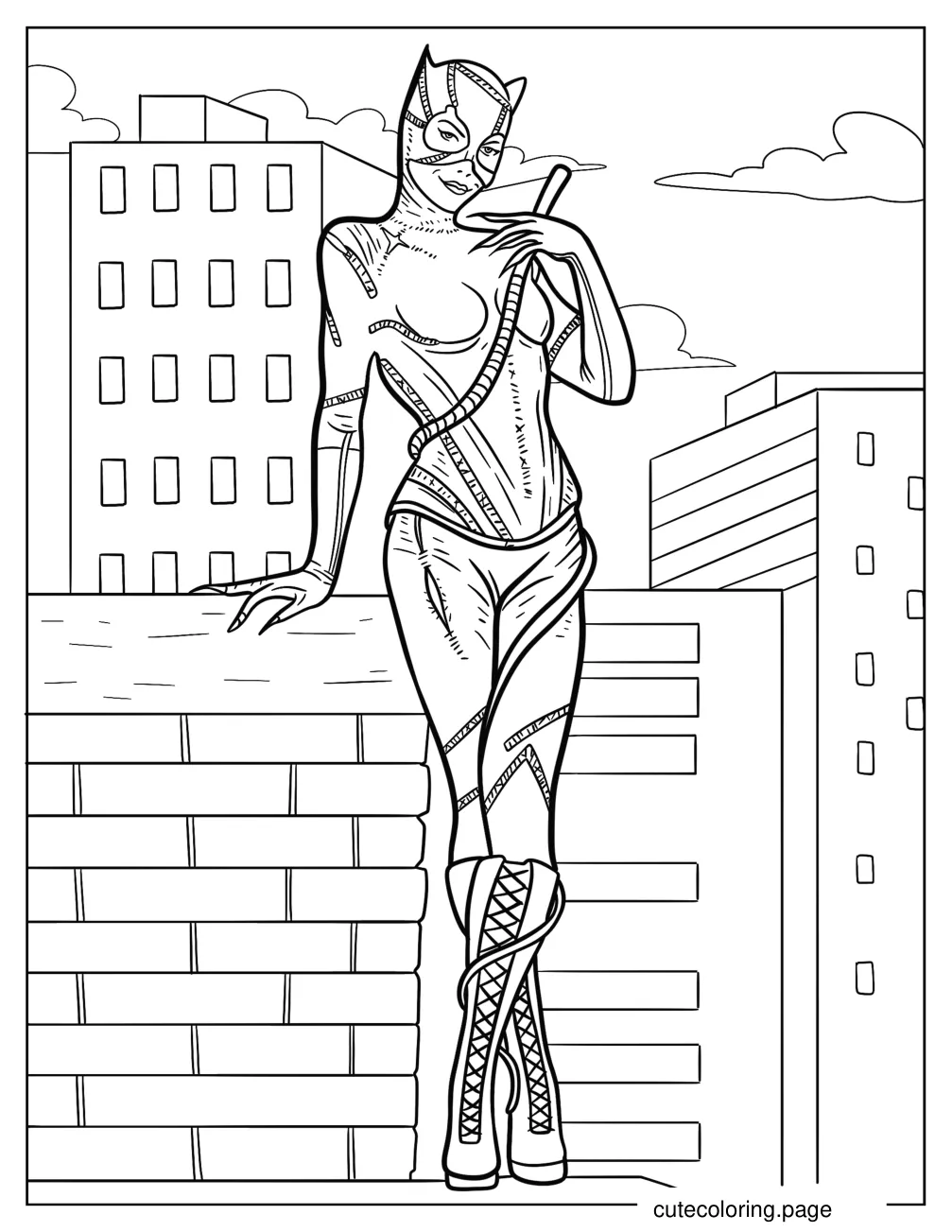 Catwoman With Wip Around Her Body coloring page