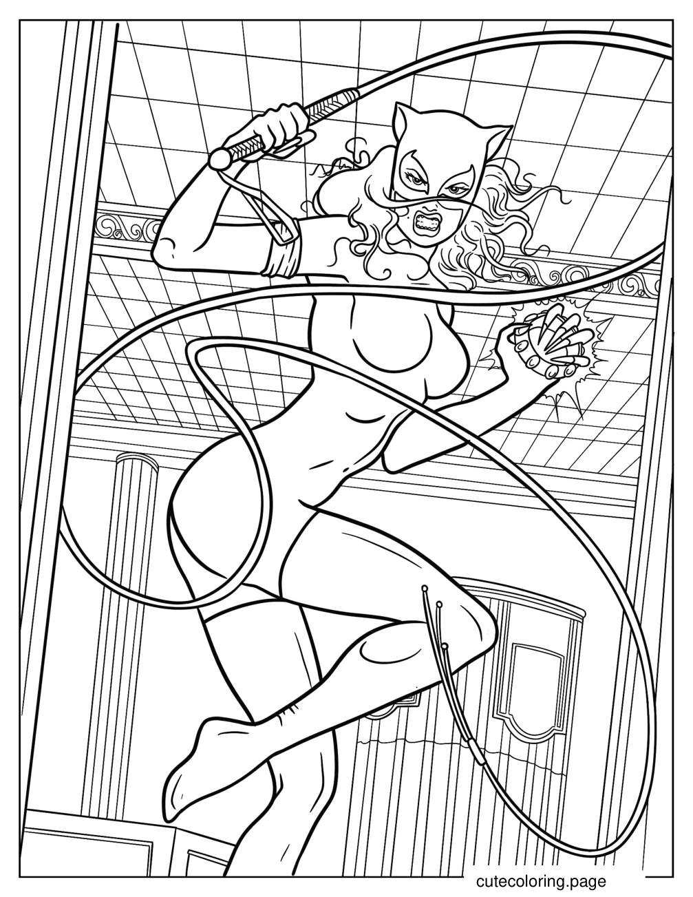 Catwoman With Wip Stealing Jewelry Coloring Page coloring page