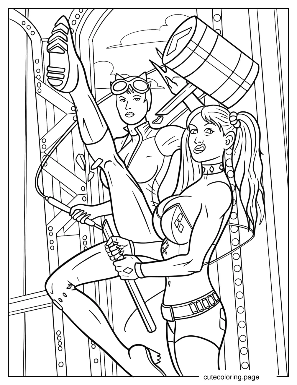 Comic Book Catwoman And Harley Quinn Coloring Sheet coloring page