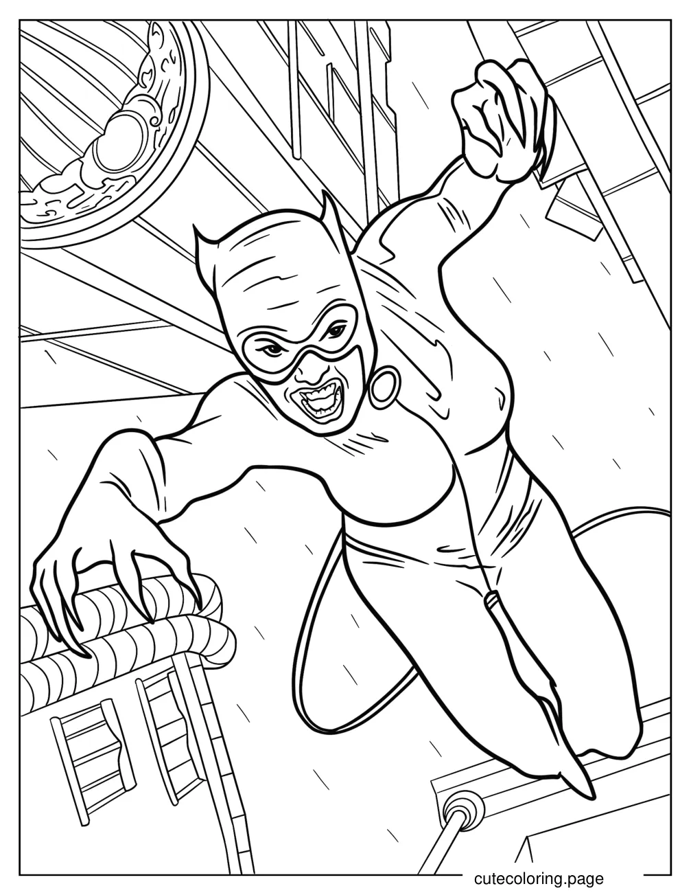 Feral Catwoman With Claws Out Coloring Page coloring page