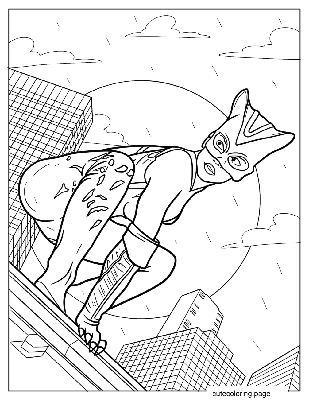 Halle Berry Catwoman On A Rooftop At Night coloring page