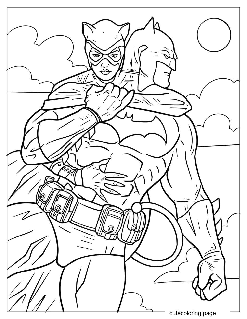 Realistic Catwoman Clinging To Batman coloring page