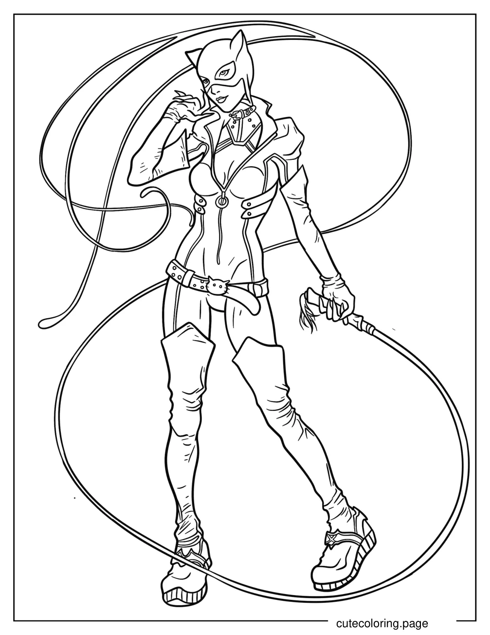 Simple Catwoman With Wip Coloring Sheet For Kids coloring page