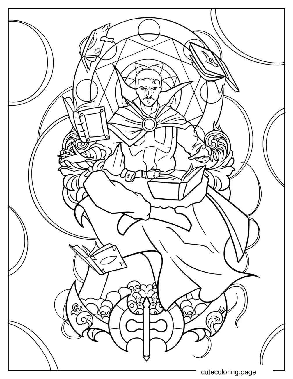 Doctor Strange Floating With Books Around Him Coloring Page coloring page