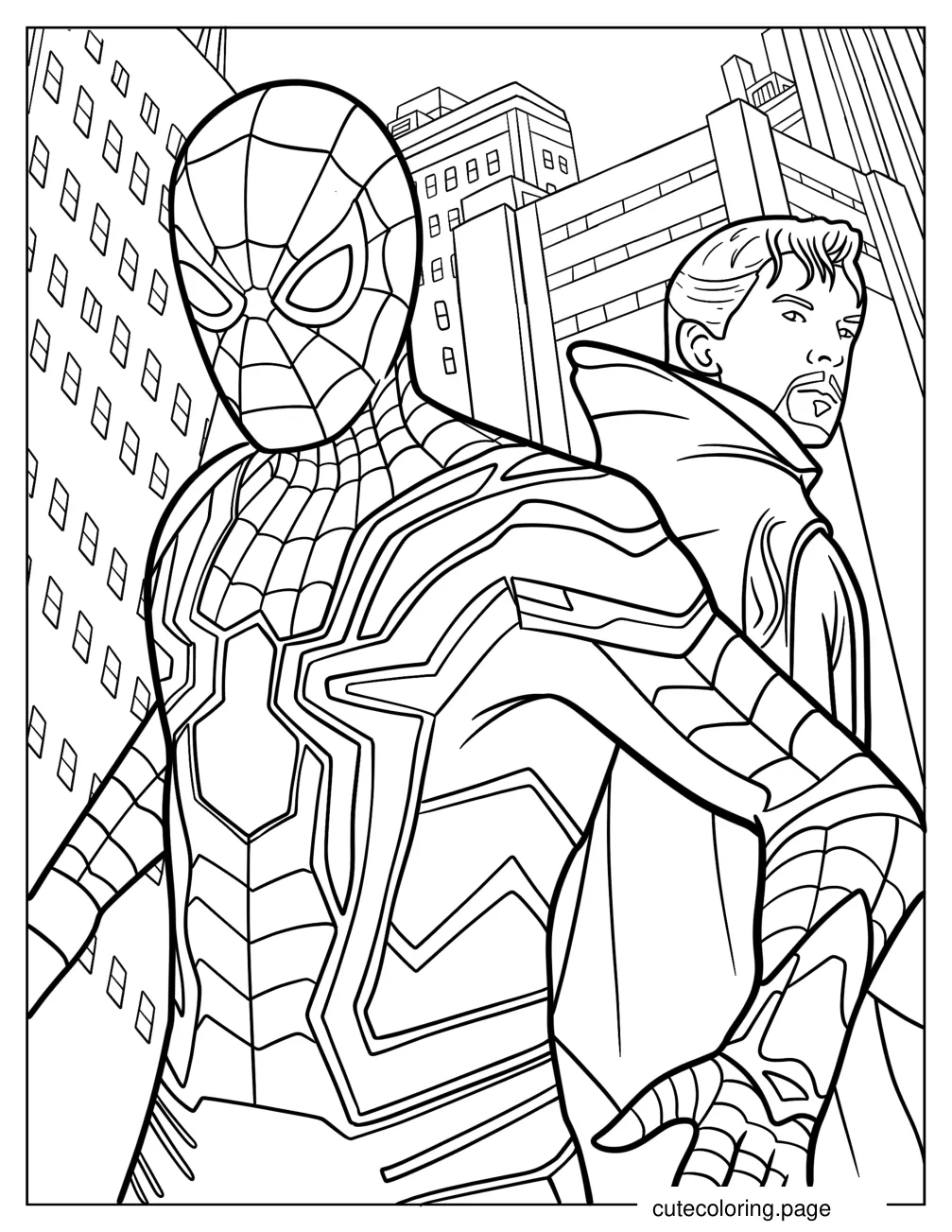 Spider Man And Doctor Strange Standing Back To Back coloring page