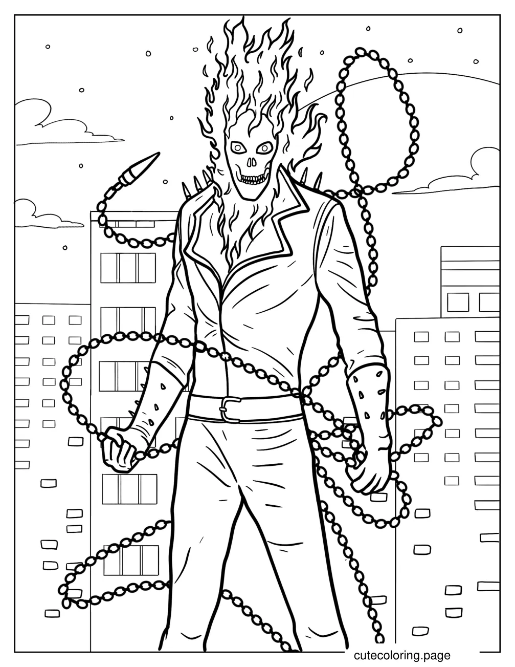 Burning Ghost Rider In The City coloring page