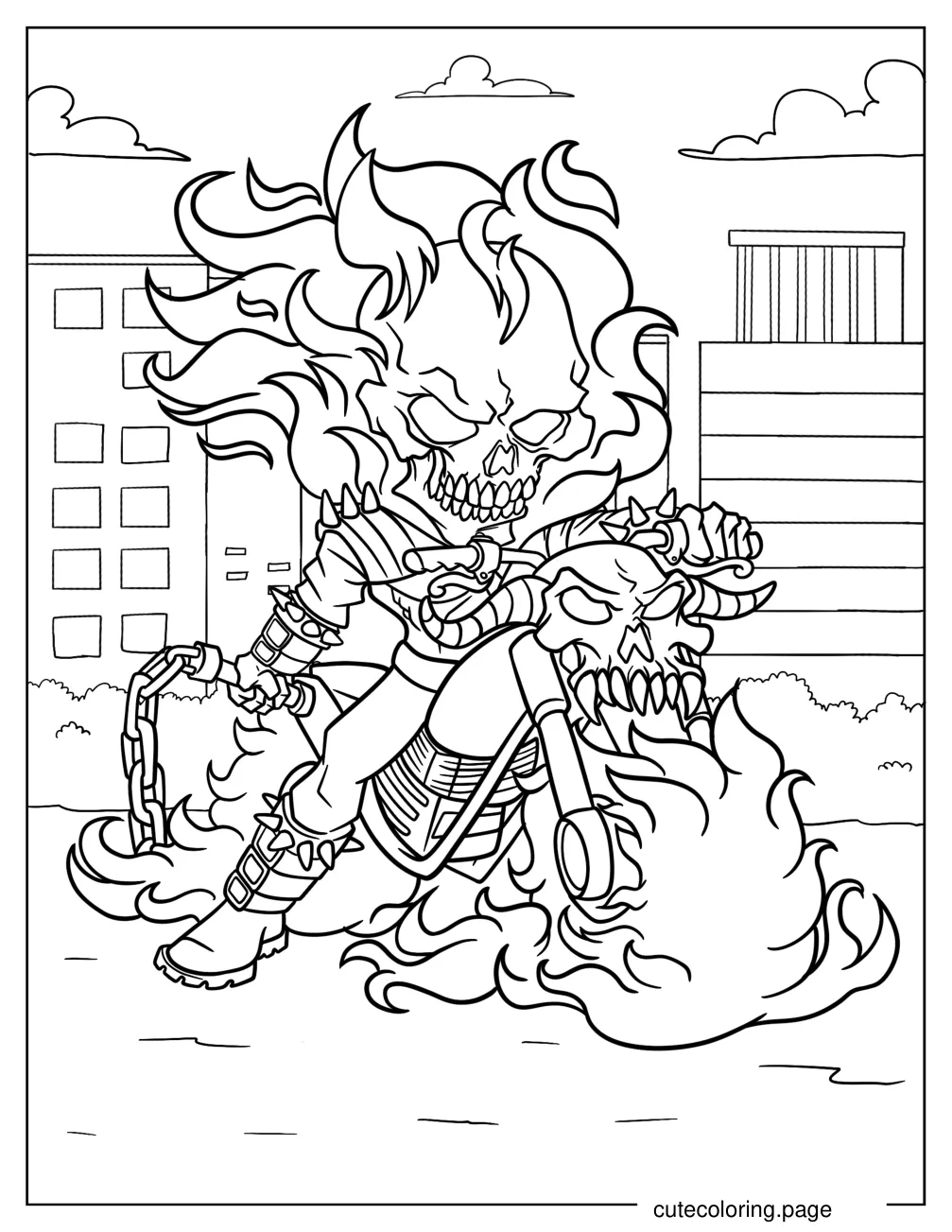 Cartoon Ghost Rider On Hell Cycle Coloring Page For Kids coloring page