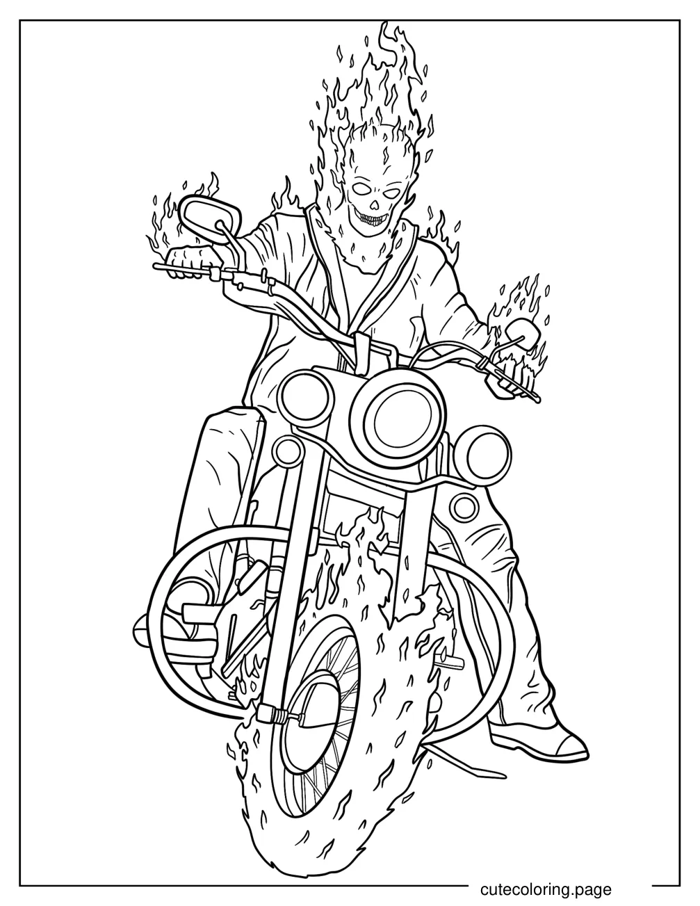 Easy Ghost Rider On Motorcycle Coloring Sheet For Kids coloring page