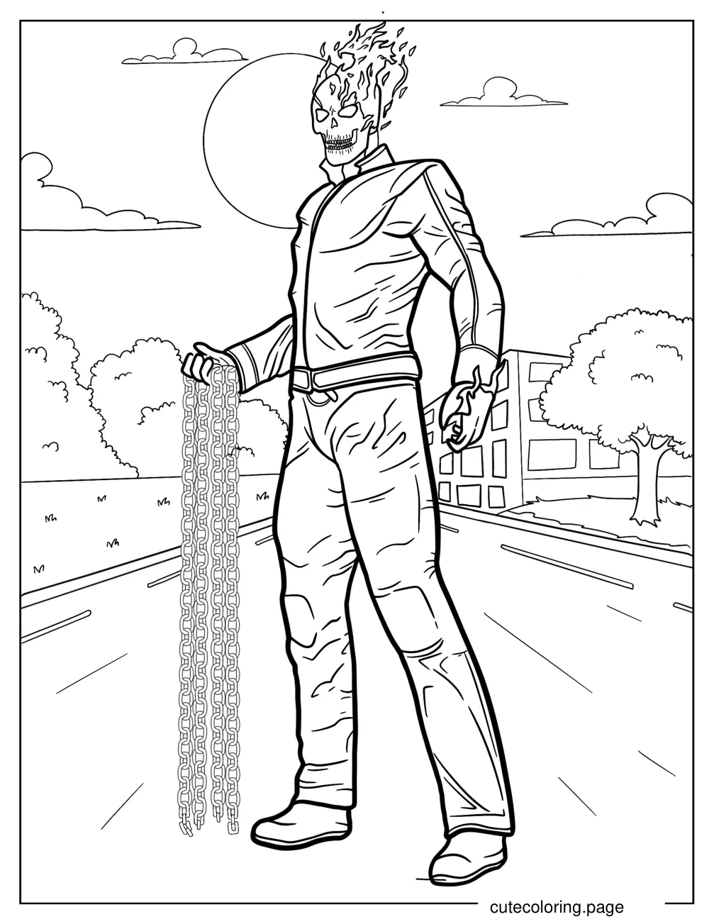 Ghost Rider Holding Hell Chain Coloring Sheet coloring page