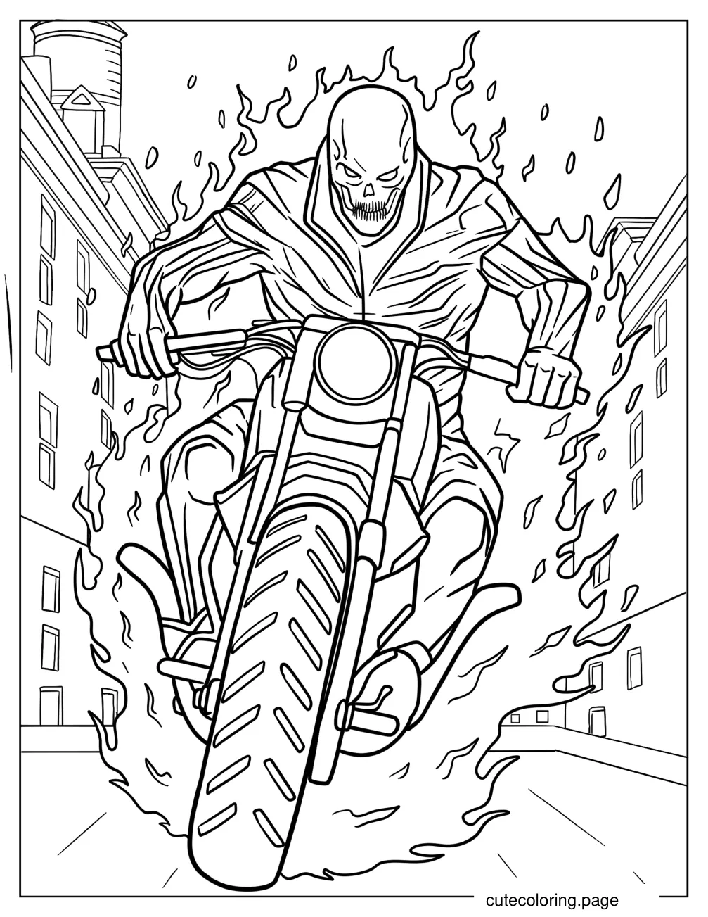 Ghost Rider On Hell Cycle In The City coloring page