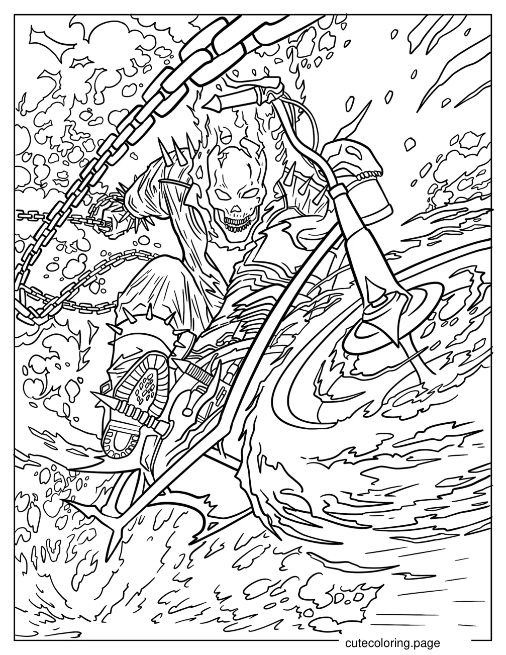 Ghost Rider Whipping Hell Chain Coloring Page coloring page