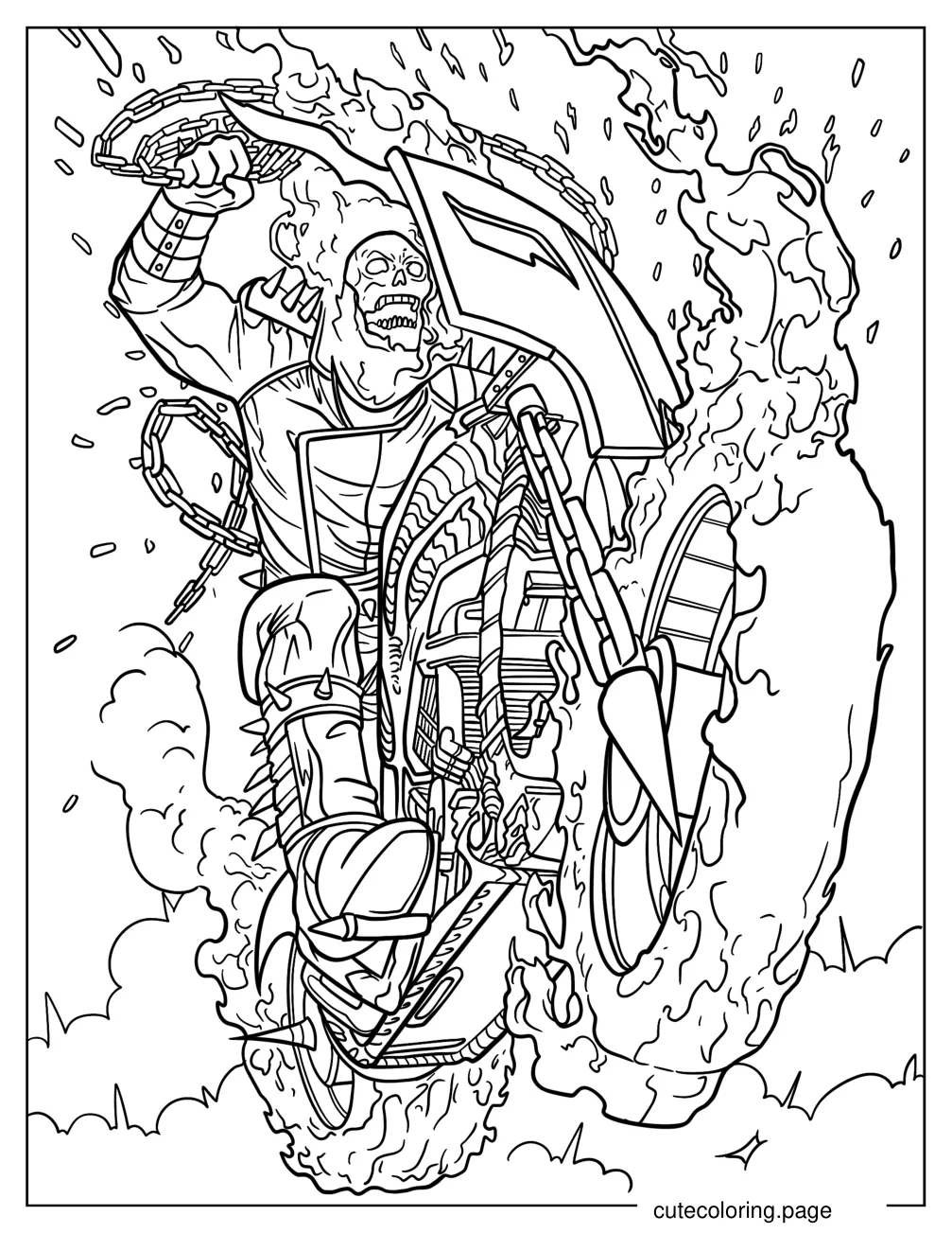 Realistic Ghost Rider Speeding On Hell Cycle coloring page