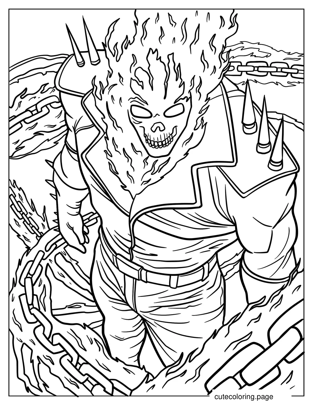 Scary Ghost Rider Surrounded By Hell Chain coloring page