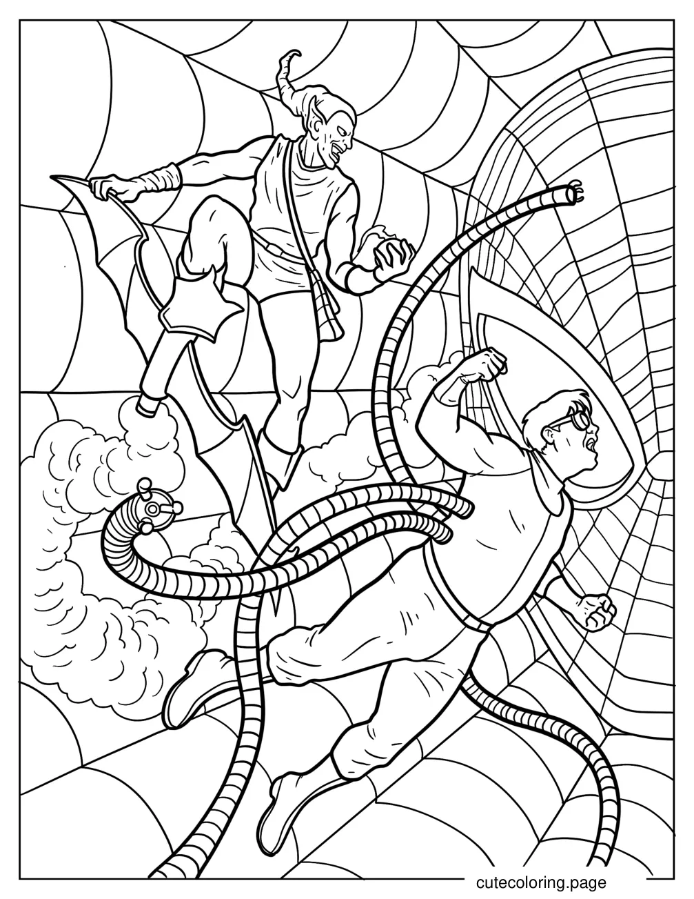 Green Goblin Beating Doctor Octopus coloring page