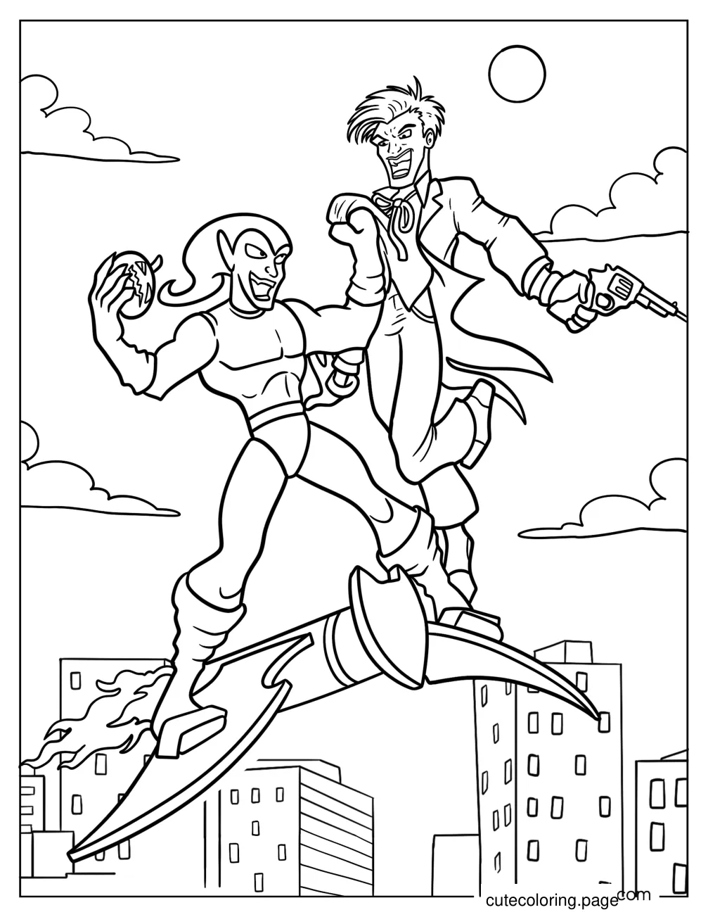 Green Goblin Fighting The Joker Coloring Page For Kids coloring page