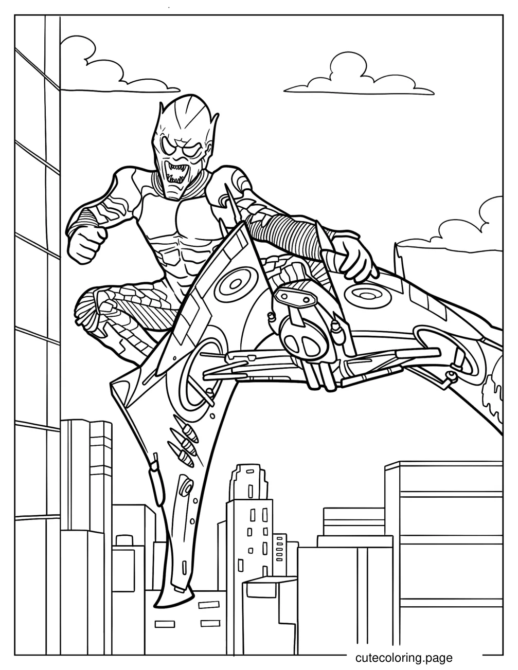 Green Goblin Flying On His Glider Coloring Page coloring page