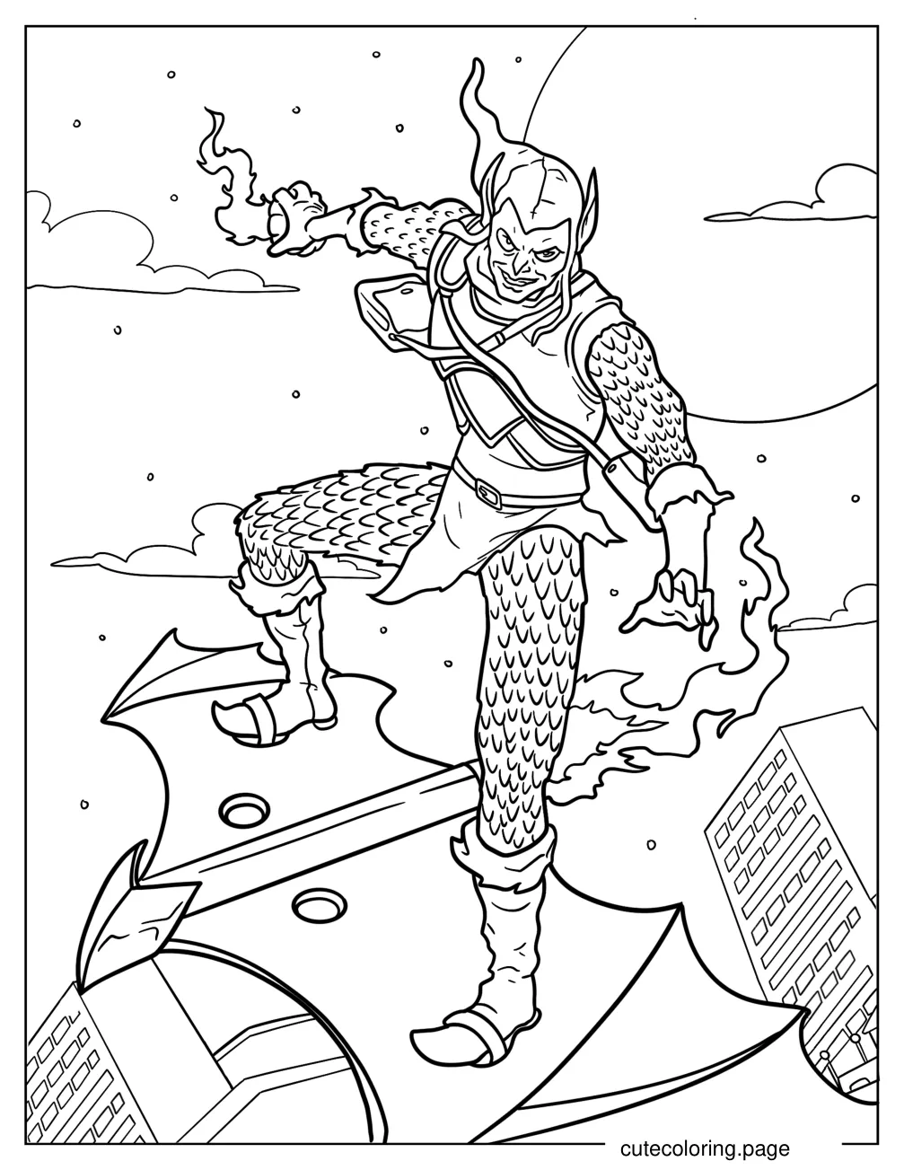 Realistic Green Goblin With Pumpkin Bombs Coloring Page coloring page