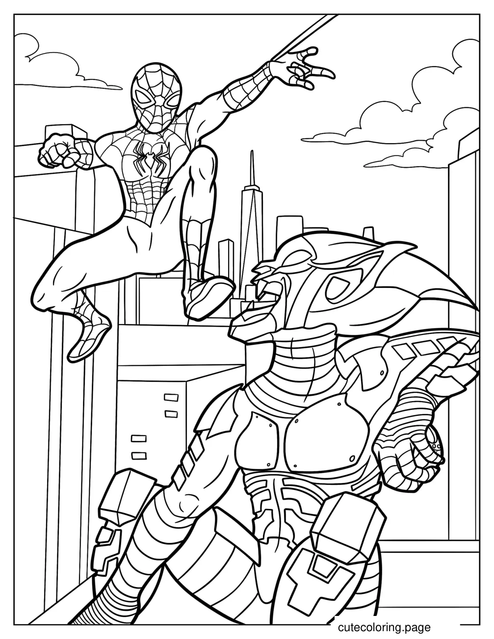 Spider Man Chasing Green Goblin Coloring Page coloring page