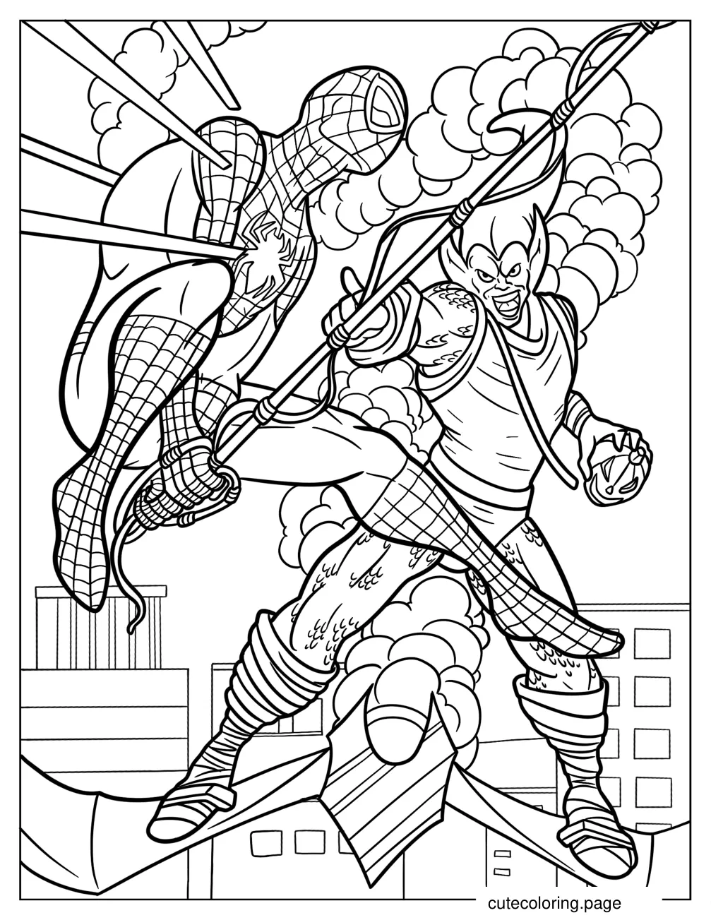 Spider Man Escaping Green Goblin Coloring Page coloring page