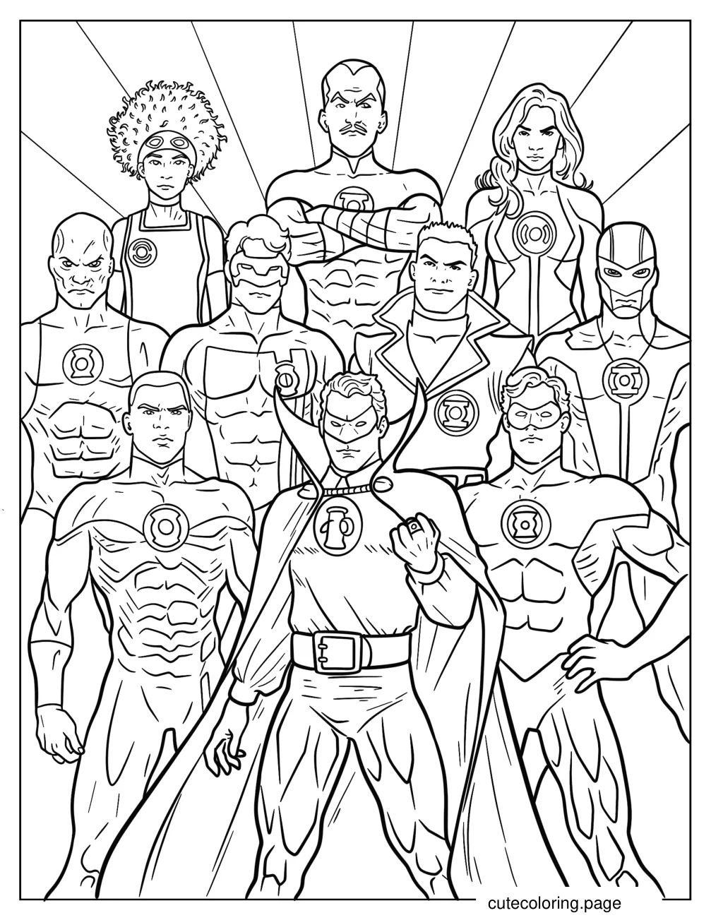 Alan Scott With John Stewart Hal Jordan And Green Lantern Corps coloring page