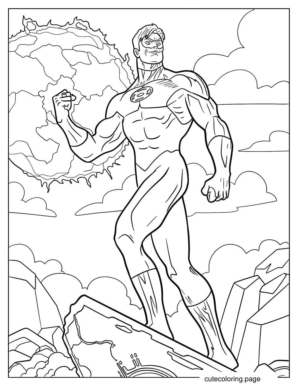 Muscular Green Lantern With Power Ring Coloring Page coloring page