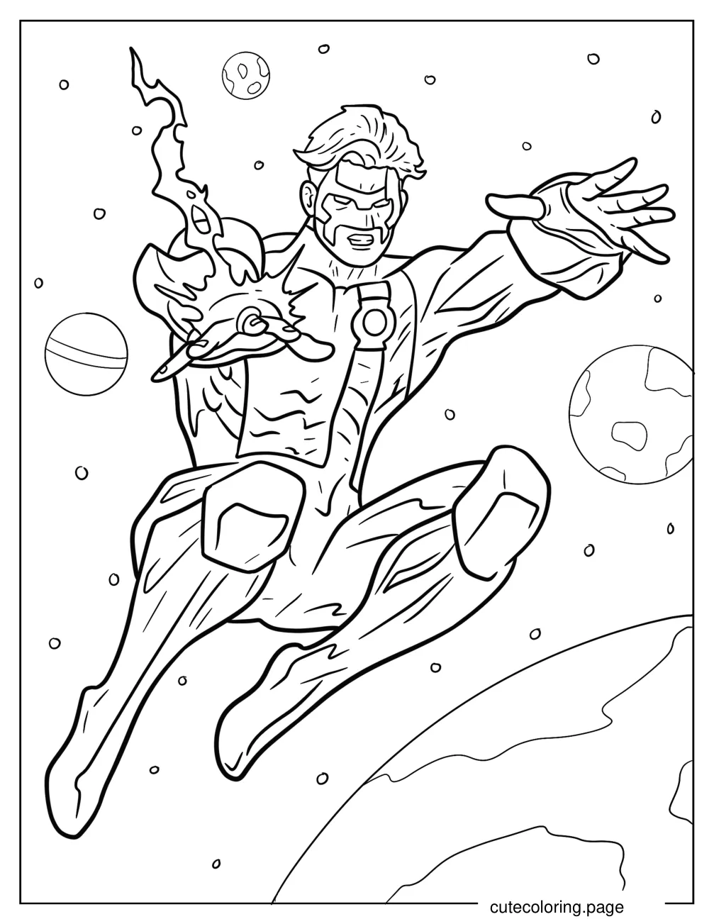 Realistic Green Lantern In Outer Space Coloring Page coloring page