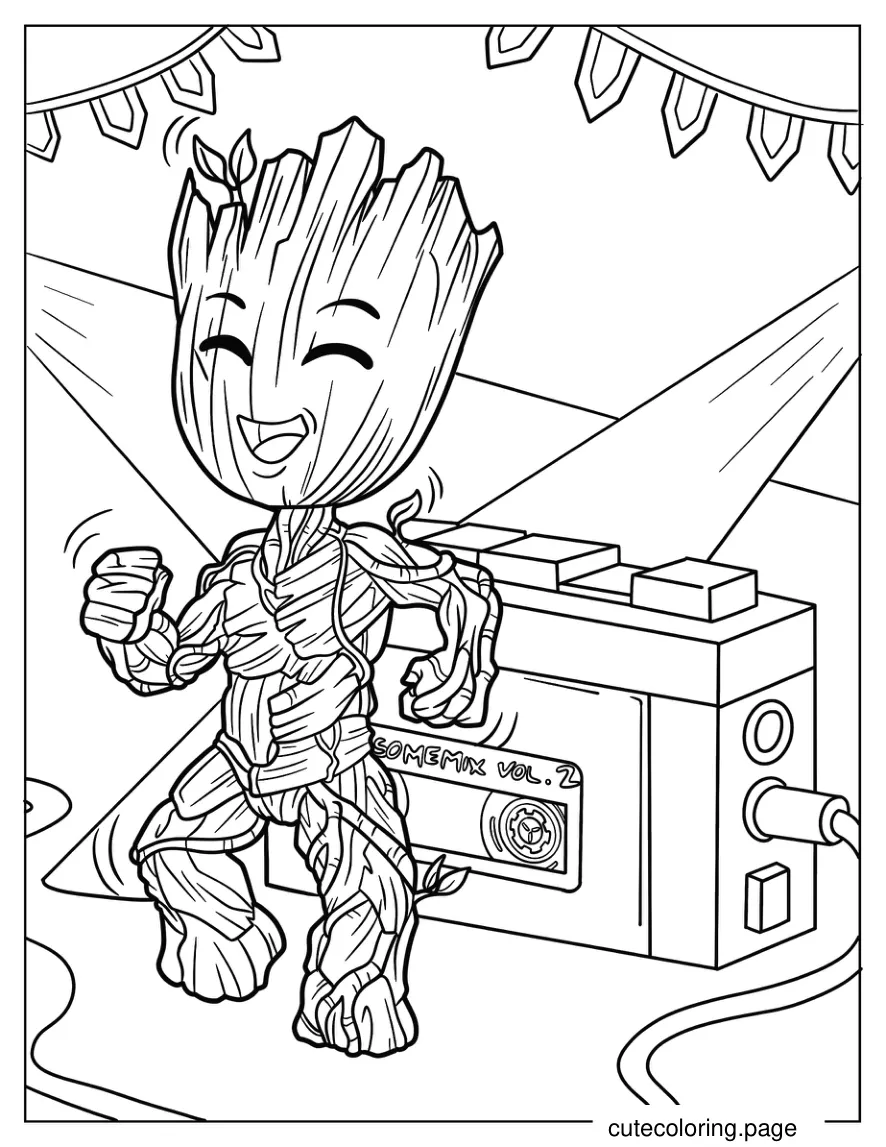 Baby Groot Dancing To Mix Tape coloring page