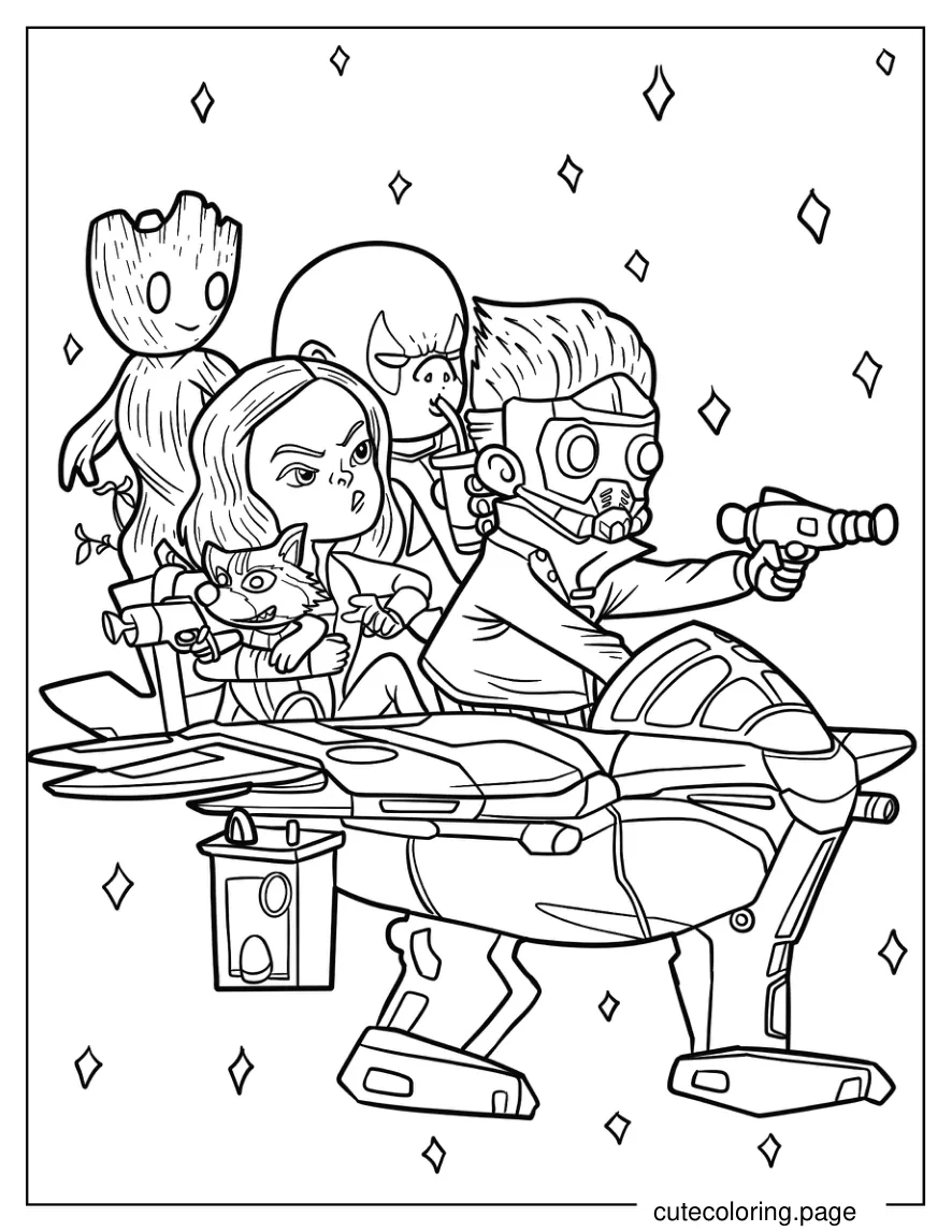 Kawaii Groot Star Lord Gamora Rocket And Drax coloring page