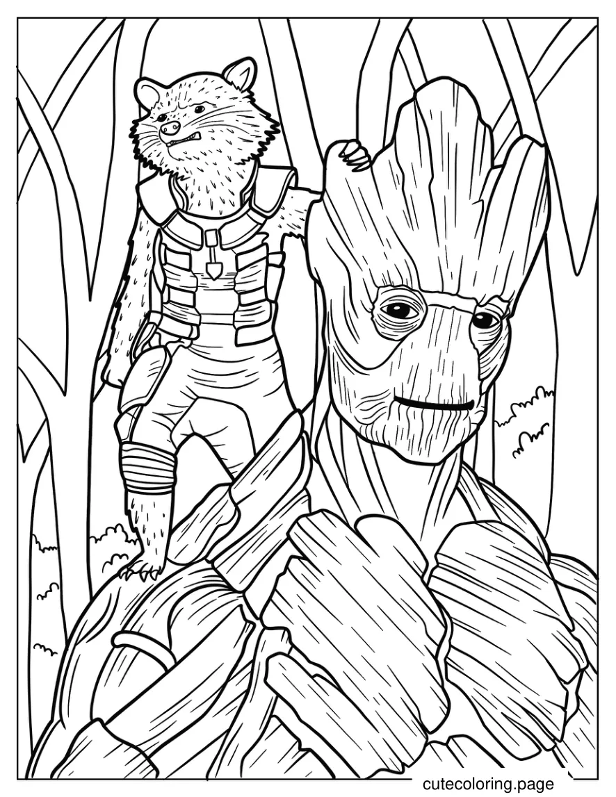 Rocket Standing On Groot_s Shoulder Coloring Sheet coloring page