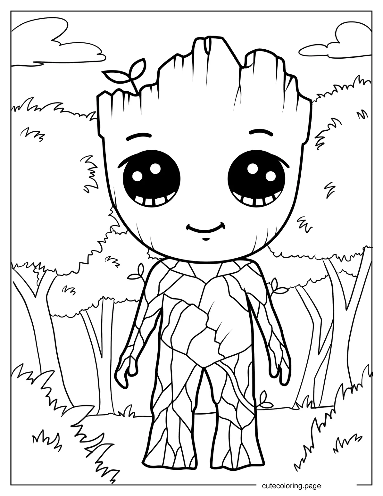 Simple Groot Standing In the Forest coloring page