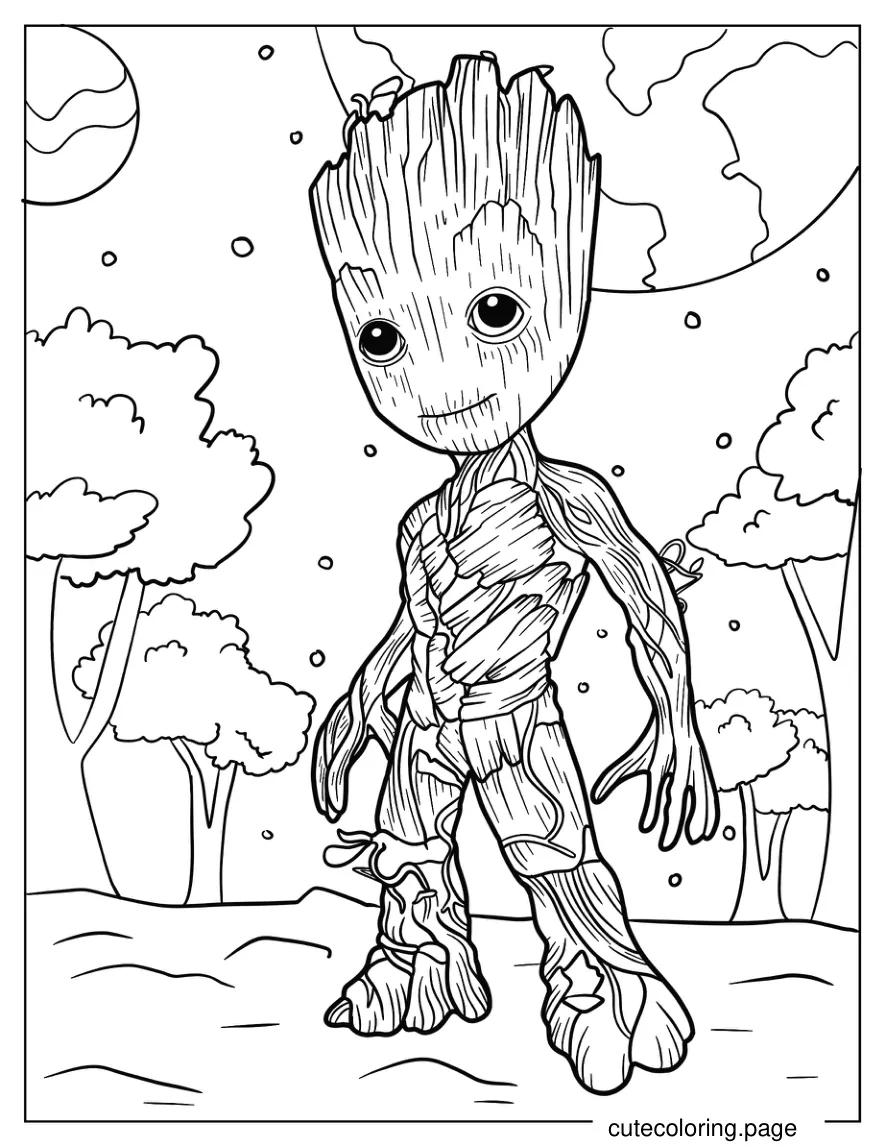 Smiling Groot In Galaxy Coloring Sheet coloring page