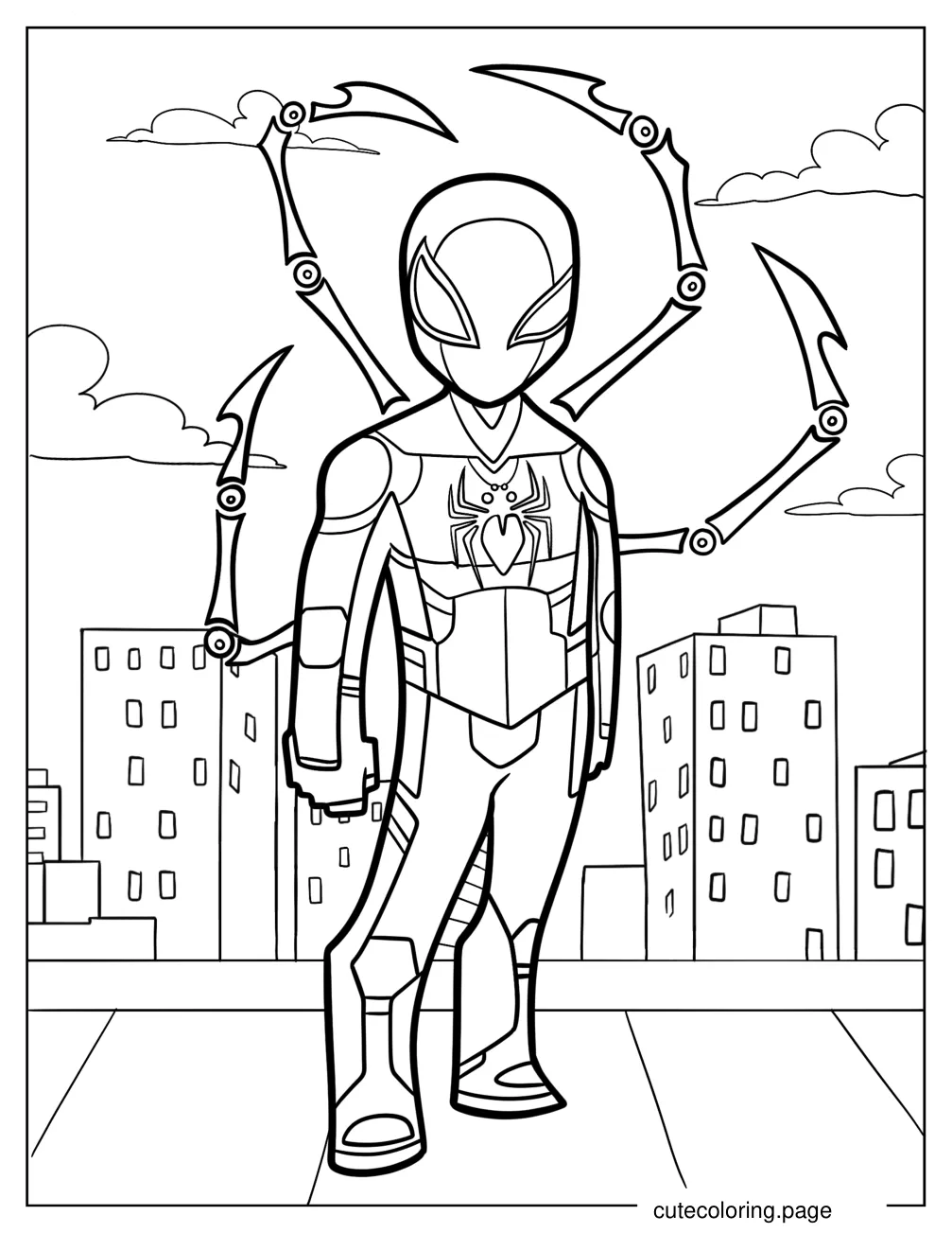 Cute Iron Spider Man On Rooftop Coloring Page coloring page