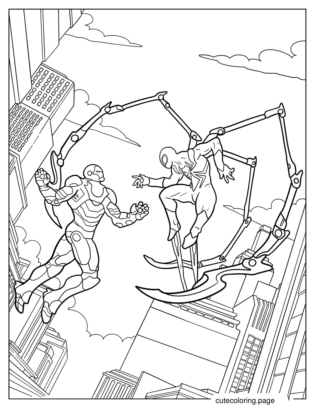 Iron Man Fighting Iron Spider Man In The City coloring page