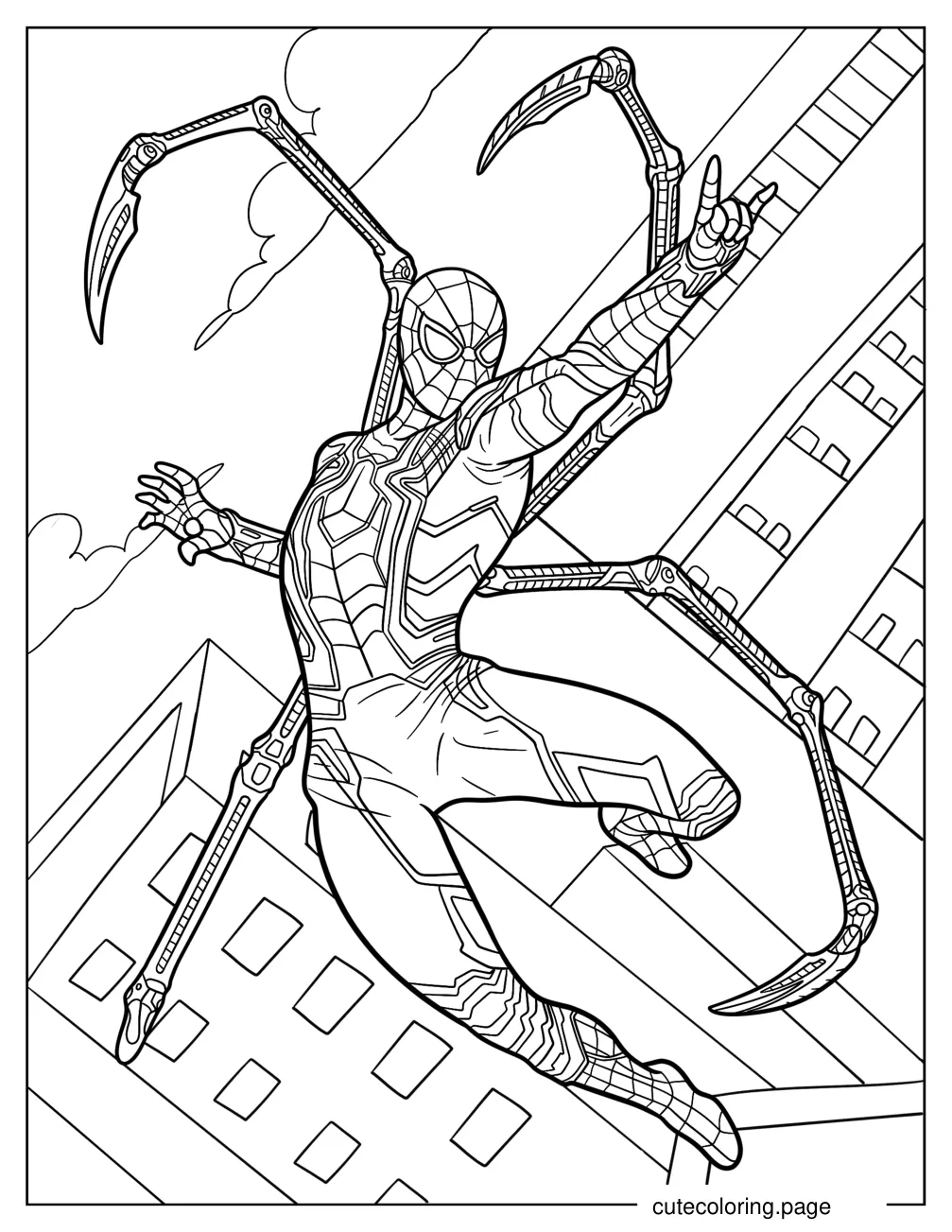 Iron Spider Man In Mid Air Coloring Page coloring page