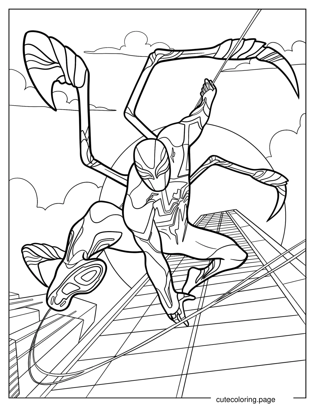 Iron Spider Man Leaping From Building Coloring Page coloring page