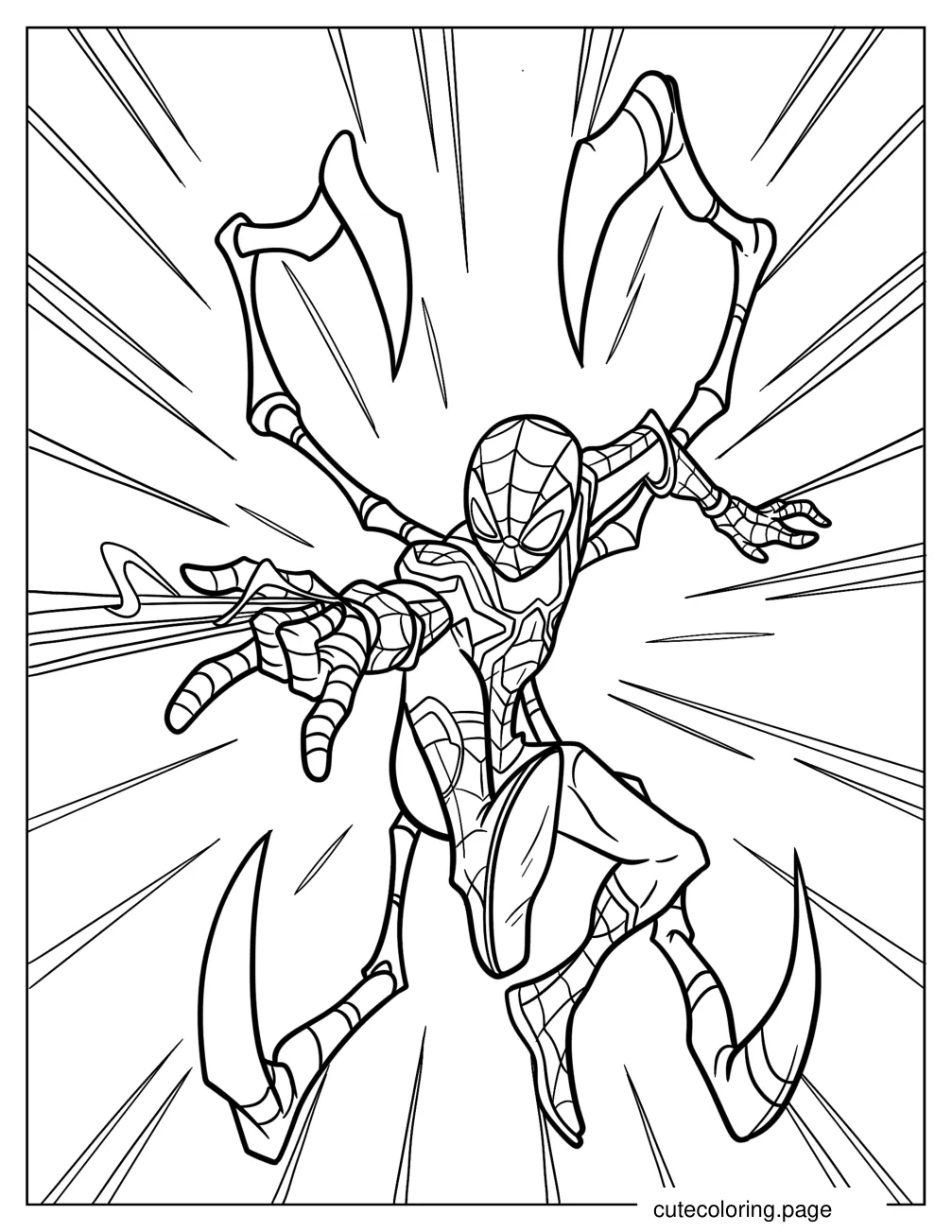 Iron Spider Man With Pincers And Web Coloring Sheet coloring page