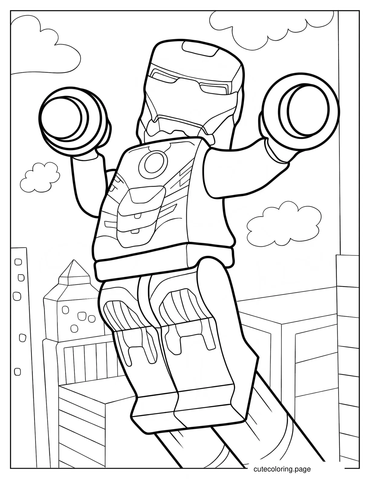 Easy Lego Iron Man Using Thrusters Coloring Page coloring page