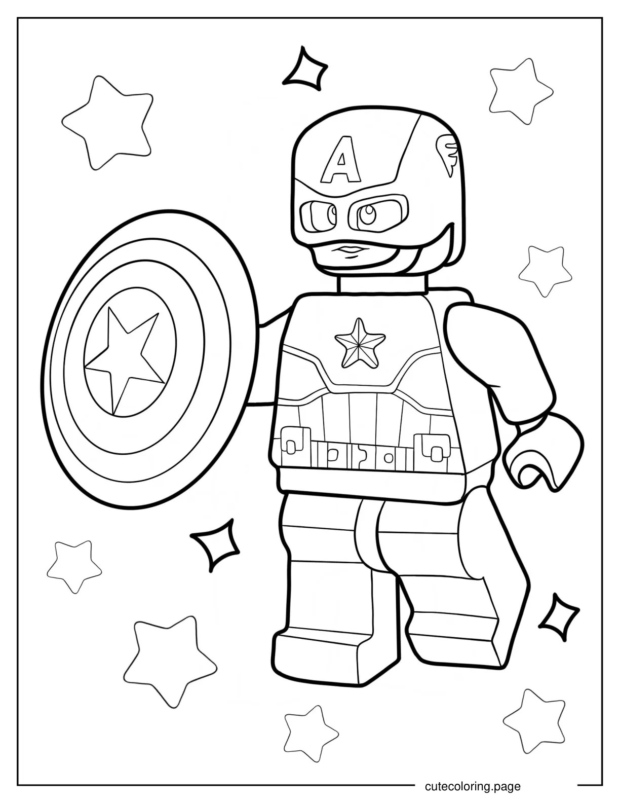 Lego Avengers Captain America Holding Shield coloring page