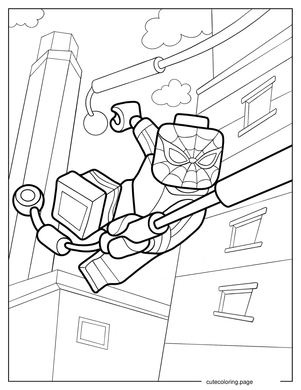 Lego Avengers Spider Man Swinging From Building Coloring Sheet coloring page