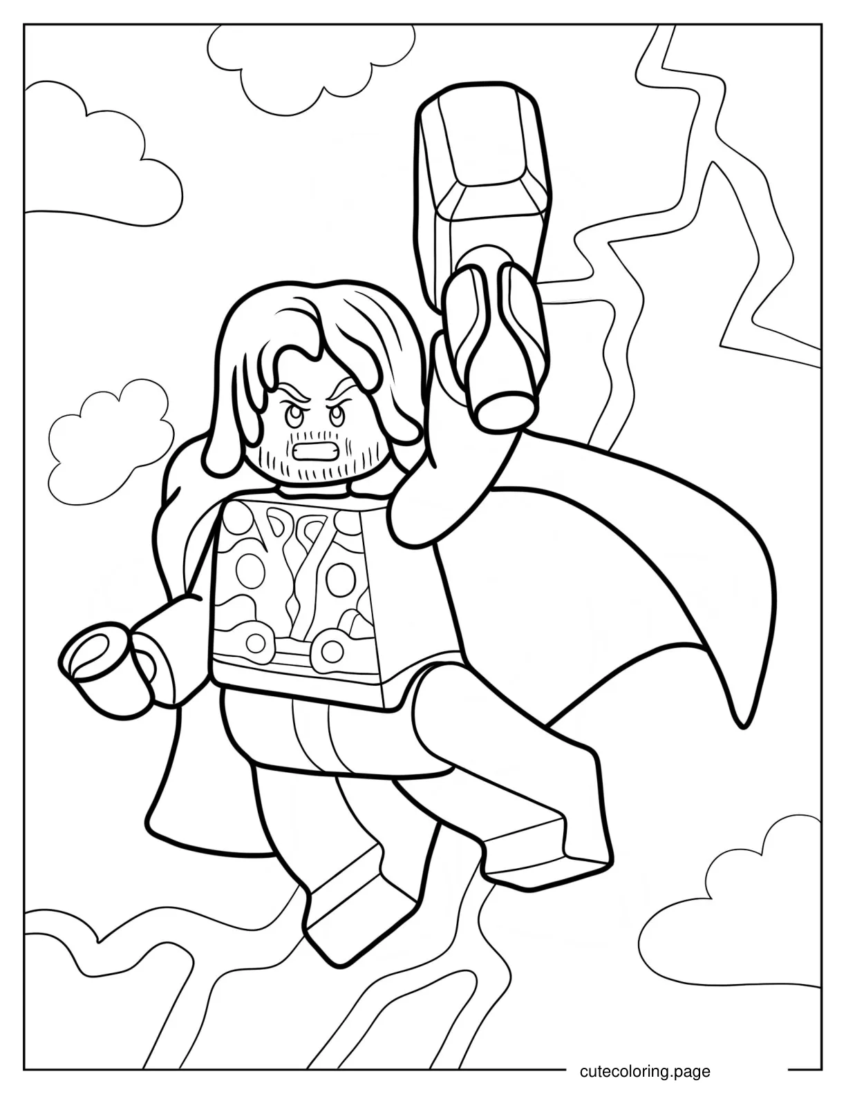 Lego Avengers Thor With Hammer Summoning Lightning coloring page