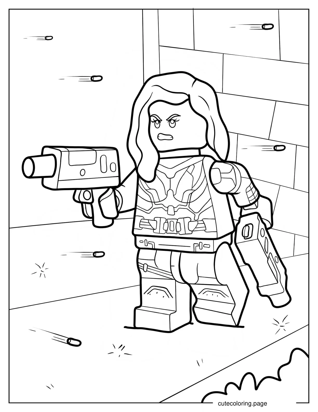 Lego Black Widow Shooting Guns Coloring Page coloring page