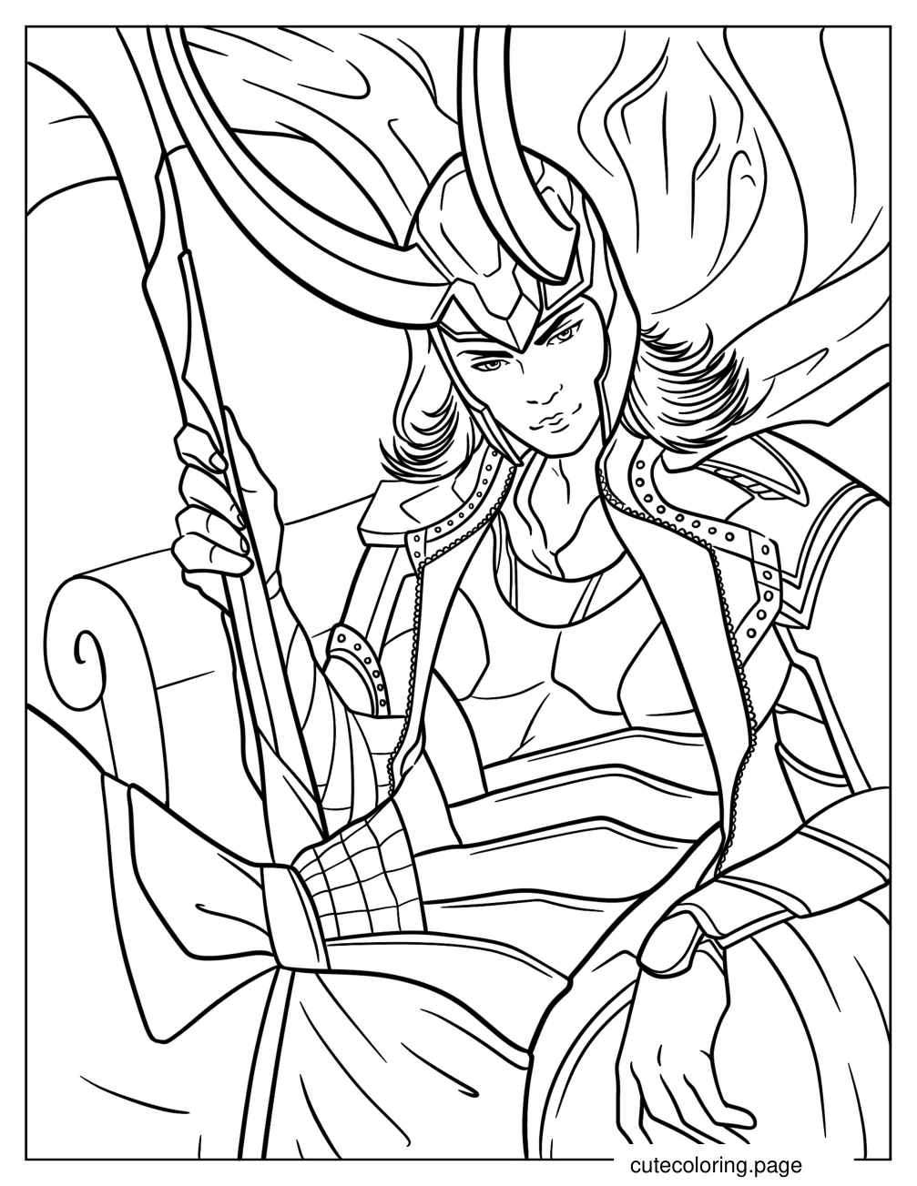 Anime Loki Sitting On His Throne Coloring Page For Kids coloring page